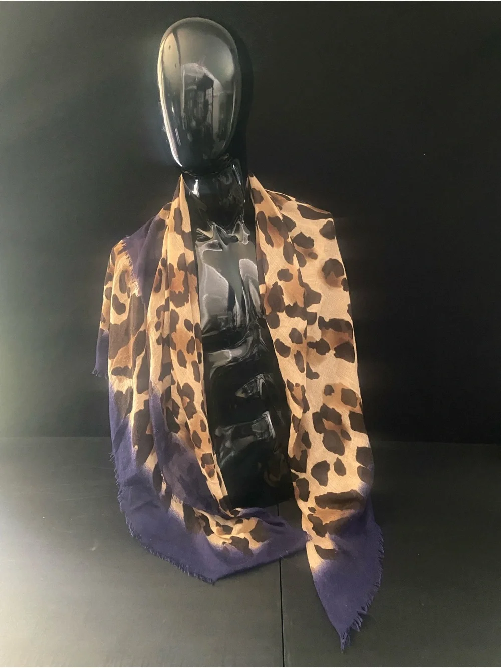 Leopard Print Scarf with Purple Border